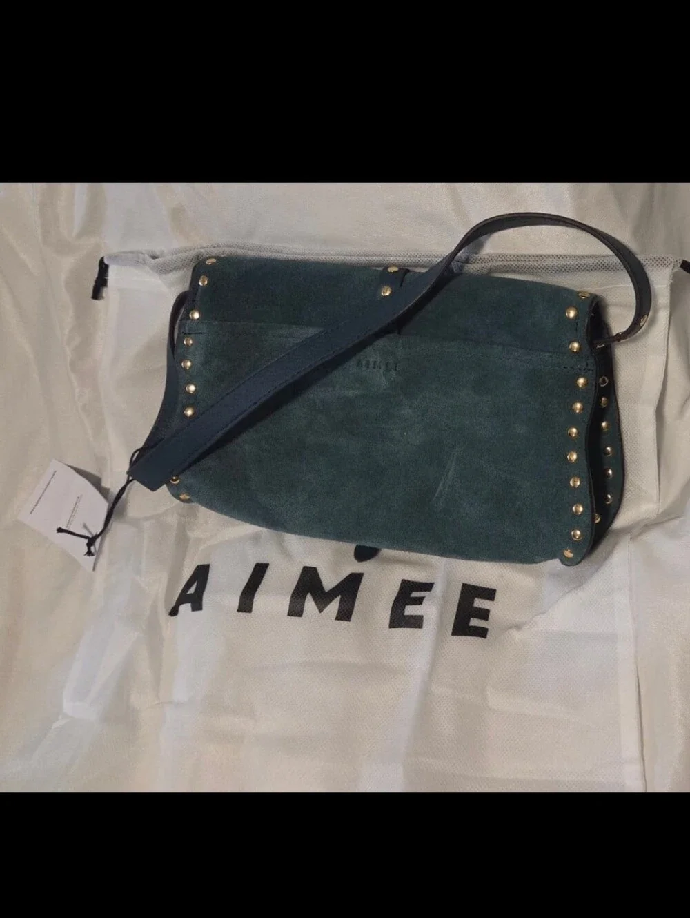 NWT Aimee Kestenberg Amour Baguette Teal Suede Studded Shoulder Bag